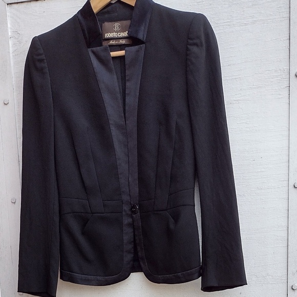 Roberto Cavalli Wool Jacket with Satin Lapels - Picture 1 of 10